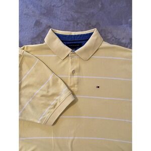 Tommy Hilfiger Polo Shirt‎ Mens 2XL Yellow White Striped Pique Short Sleeve Golf